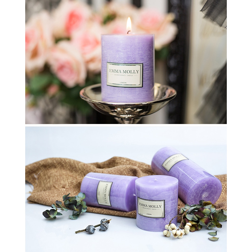 Lavender & Wild Orchid Scented Pillar Candle Small Compact, Long-Lasting, Floral Aroma