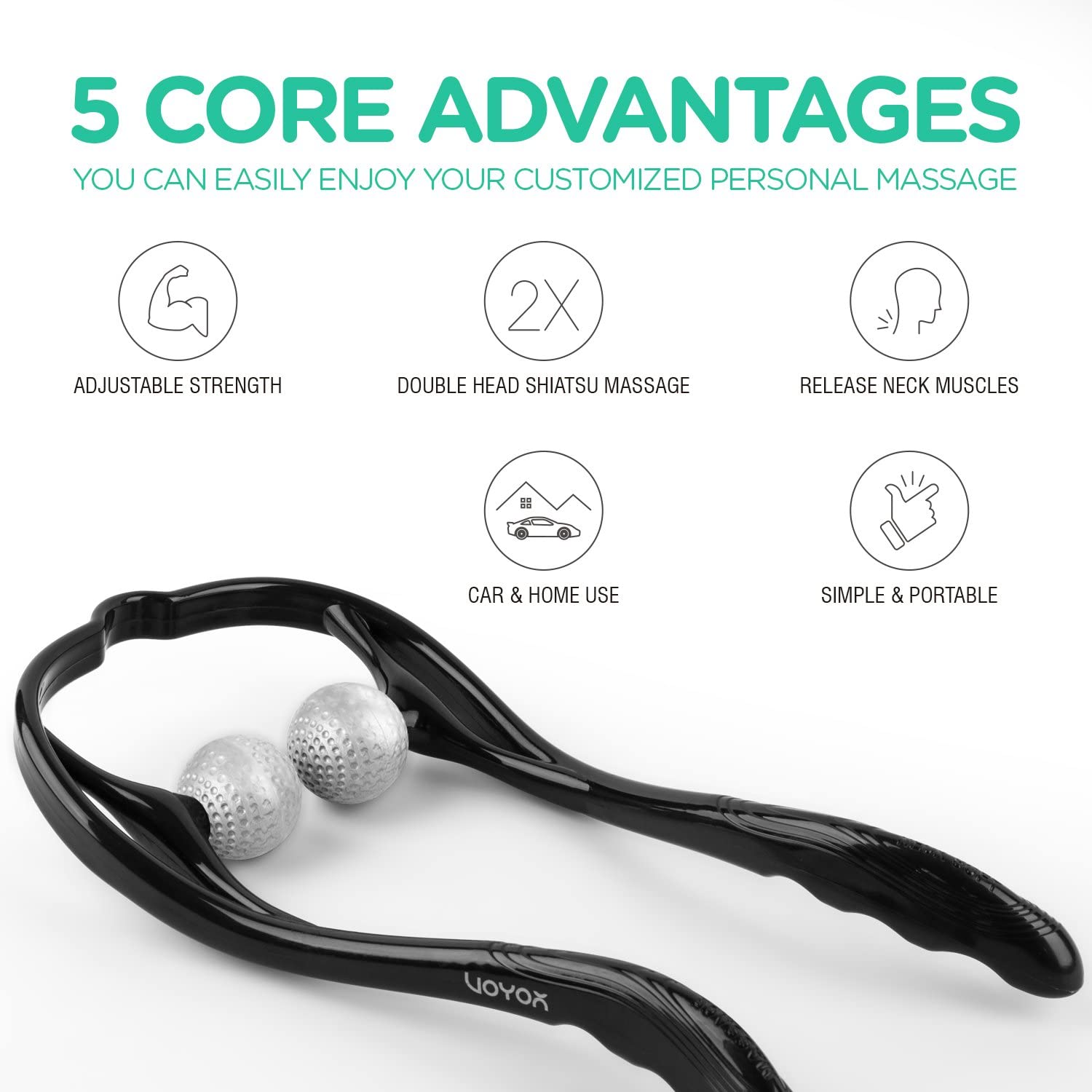 Neck Massager Shiatsu Deep Tissue Dual Trigger Point Shoulder Massager,Ergonomic Handle ,Lightweight &amp; Portable
