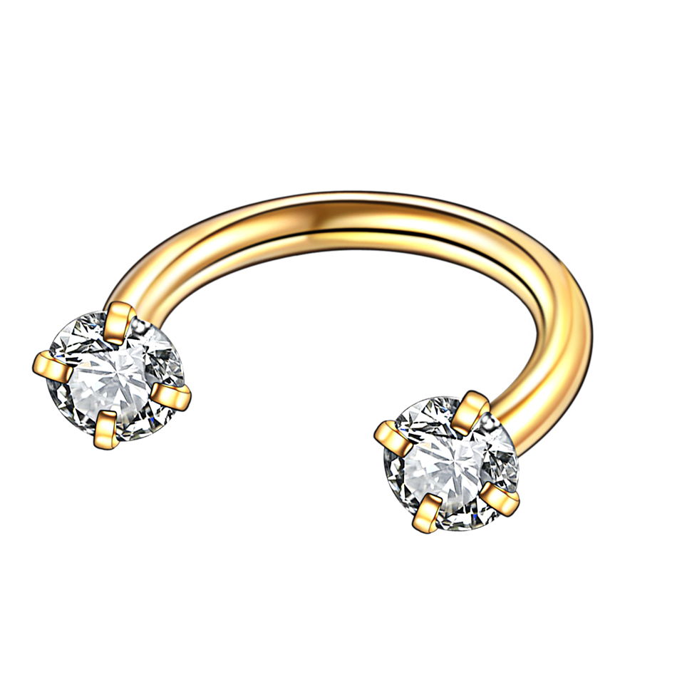Anillo de herradura de titanio para nariz, conjunto de puntas para Piercing de tabique nasal, circonita redonda, cartílago de la oreja, Tragus Daith, joyería para Piercing corporal, 1 ud.: Verde / Color dorado