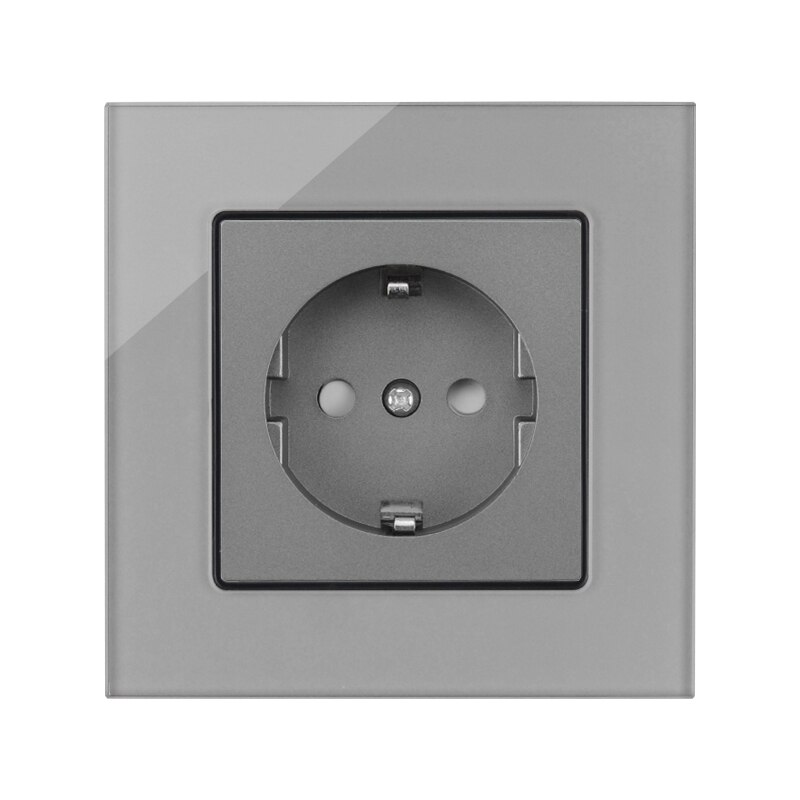 Wall Socket EU Standard Power Plug Singel/Double/Trible/Quadruple Socket AC110V-250V Living Room Silver Crystal Glass Panel: Singel Socket