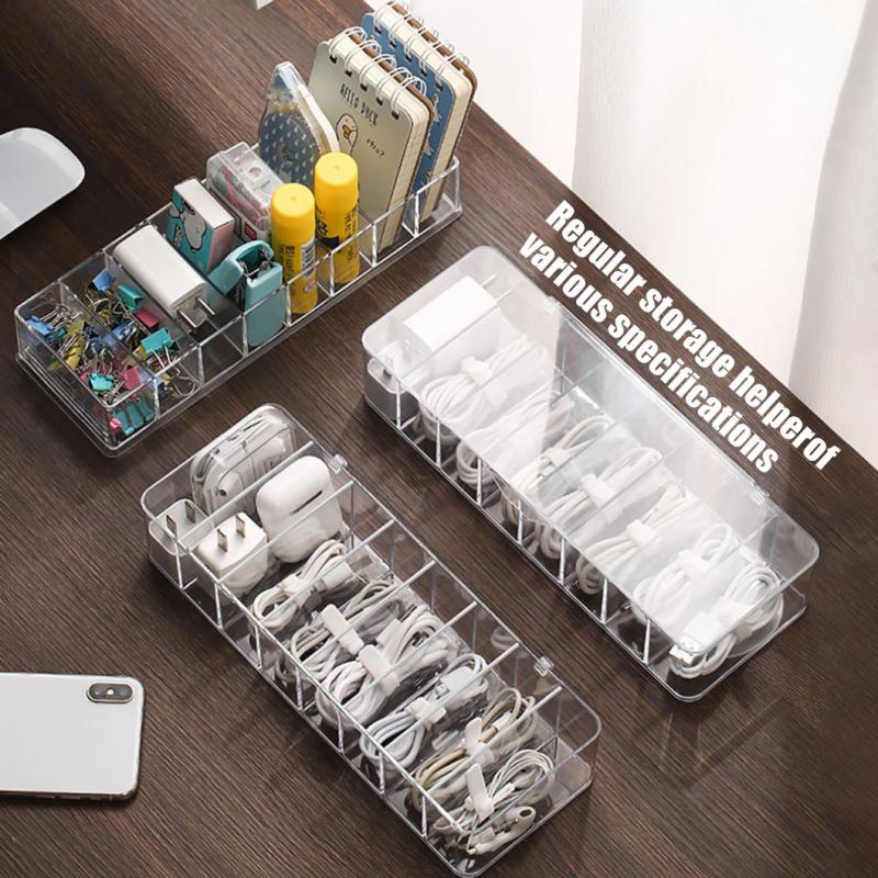 Cable Storage Box Transparent Plastic Data Line Storage Container For Desk Stationery Makeup Organizer Jewelry Box Office Holder