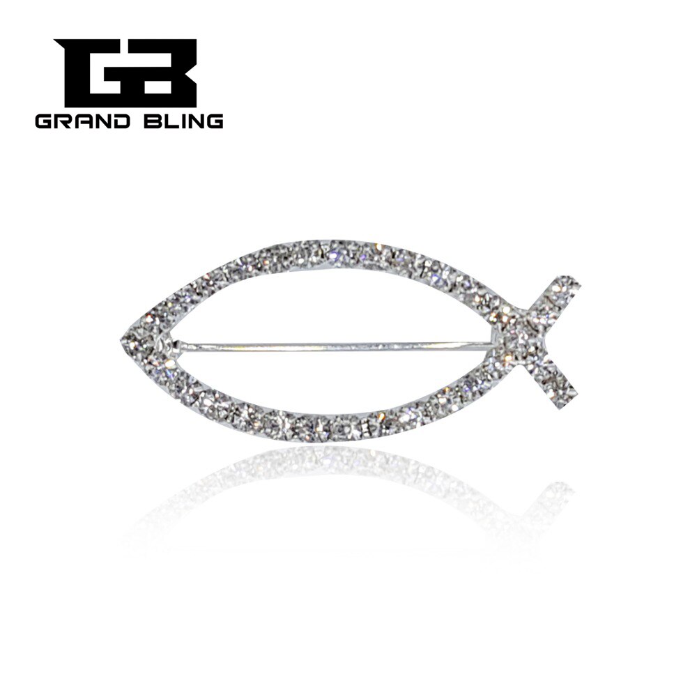Klar Strass Silber Farbe "Jesus Fisch" Brosche Stifte für taufen Brosche für Mann
