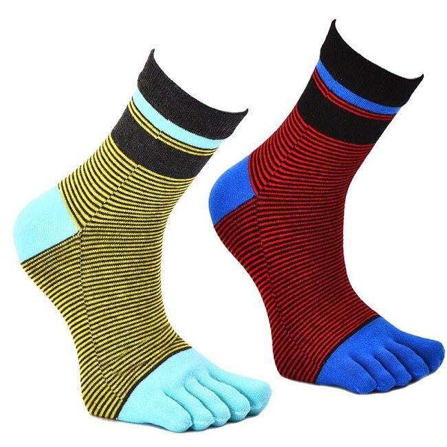 2 Pairs/Lot Stripes Cotton Men's Feet Toe Socks Boys Anti-friction Sports Breathable Five Toe Socks Anti-friction: Mixed 13