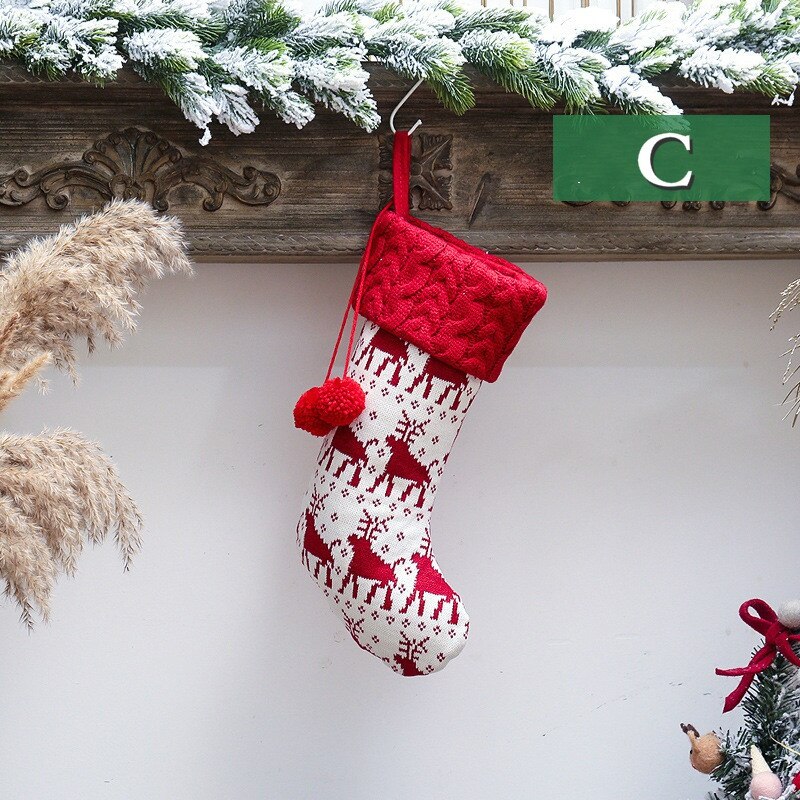 Julepynt strikkede sokker slikpose juletræ hængende dekorationer: C