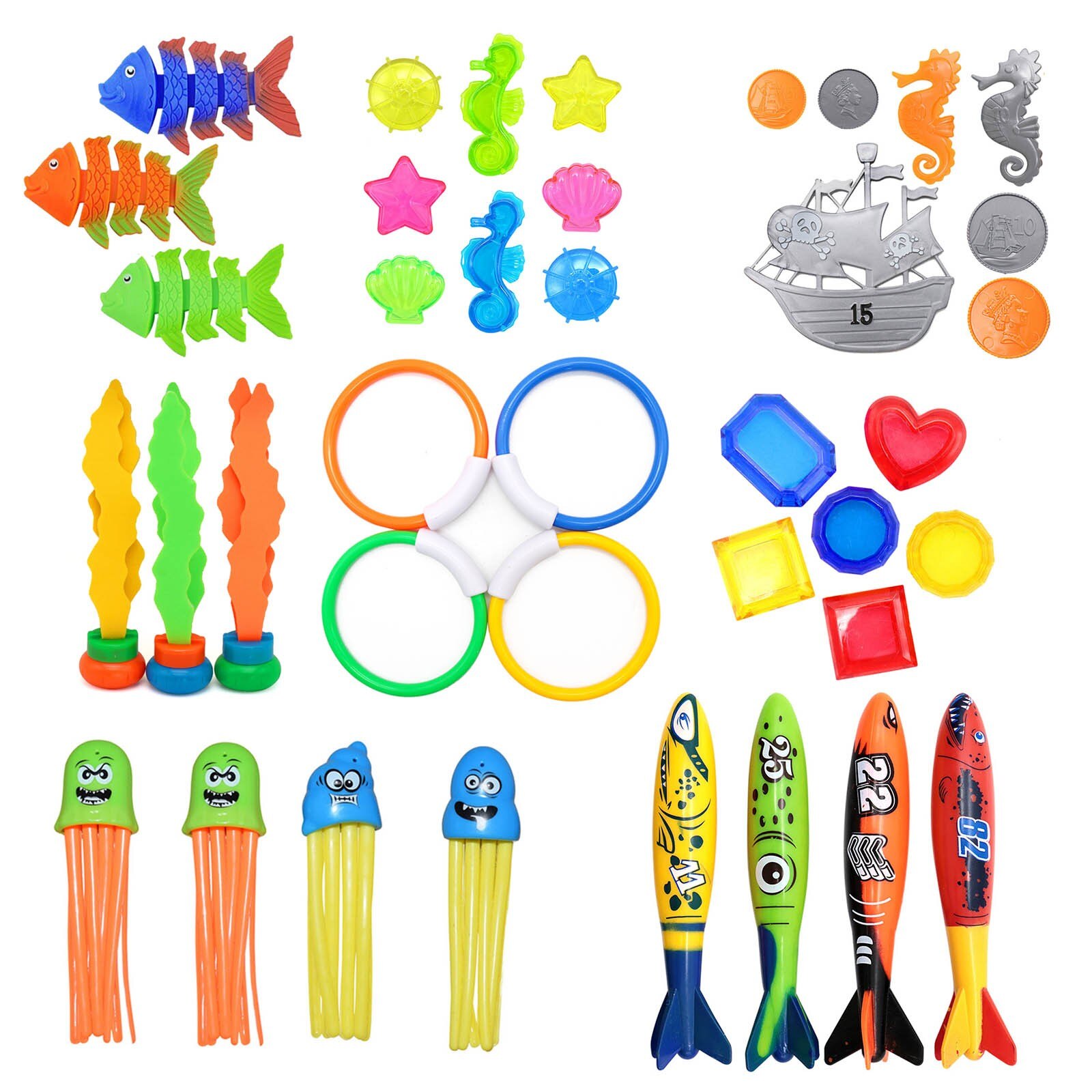 Set di giocattoli per piscina subacquea per immersioni subacquee gioco subacqueo anello per pesci piscina giochi d&#39;acqua Set regalo per allenamento giocattoli per bambini