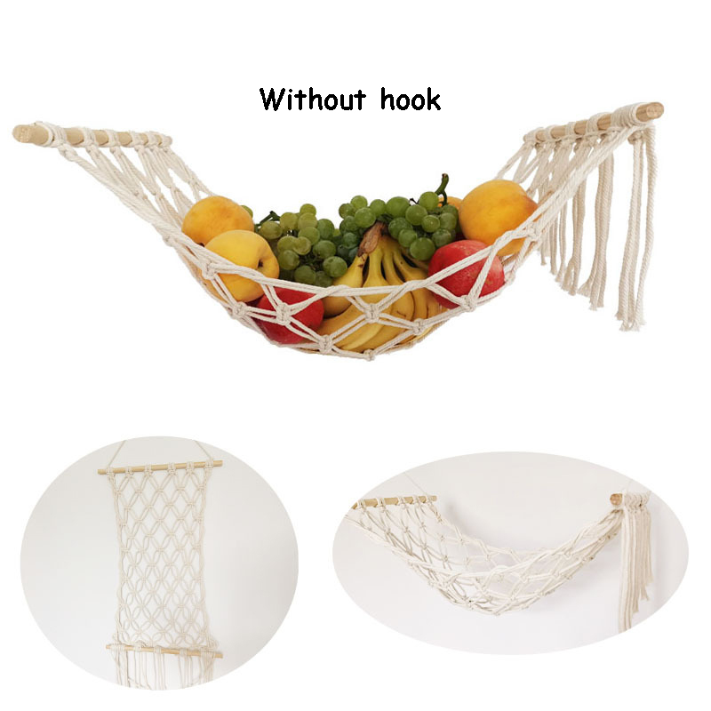 Hamac à fruits, gain de place, légumes, banane, porte-fruits, filet avec crochet pour suspendre le panier pour armoire, décor de cuisine nordique Boho: Beige 4mm knot 60cm