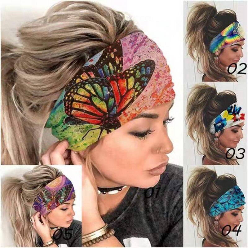 Tie-dye-Diadema deportiva para mujer y niña, bandas elásticas para el cabello, banda para el cabello Bohemia estampada, diadema deportiva, banda elástica para Yoga