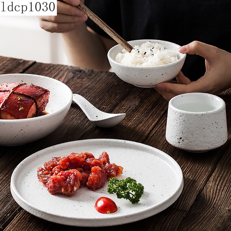 Japanese-style Tableware Set Bowls and Plates Round White Ink Point Dinner Plates Home Western Dishes Dinner Plates