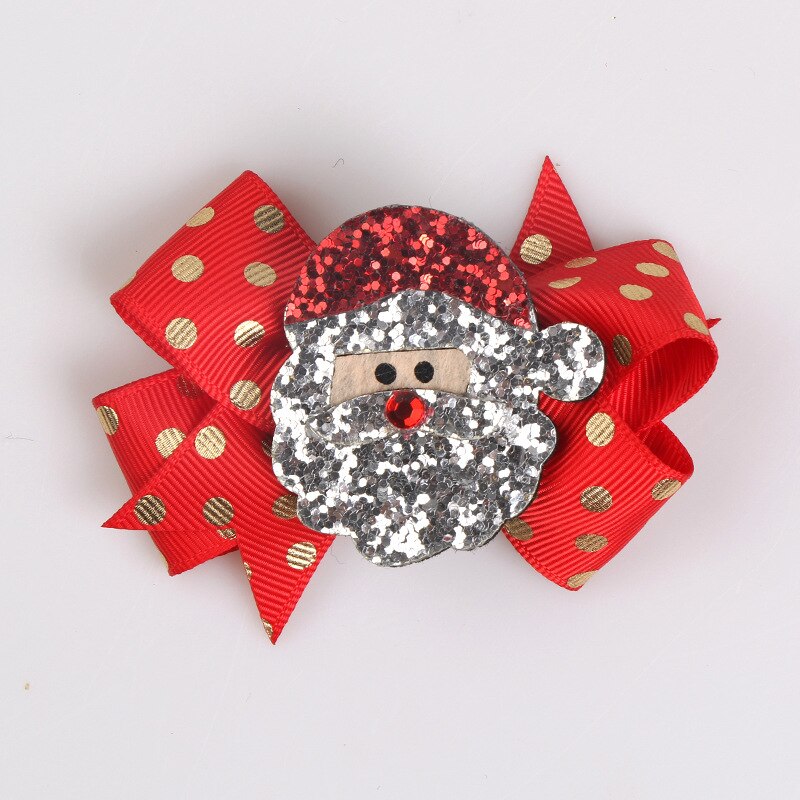 OPPOHERE Cute girl Christmas Bows Hair Clips style Glitter Elk Santa red Colors Hairpin For Kids Festival: 4