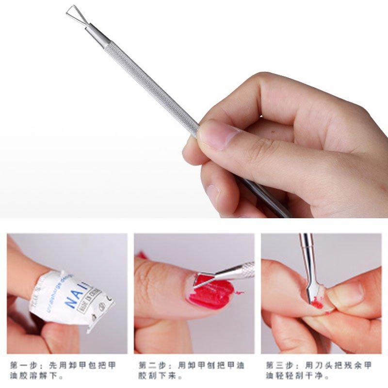 UV Gel Nail Polish Remover Stainless Steel Dead Skin Cuticle Pusher Cleaner Nail Polish Remover Nail Art Manicure Tools
