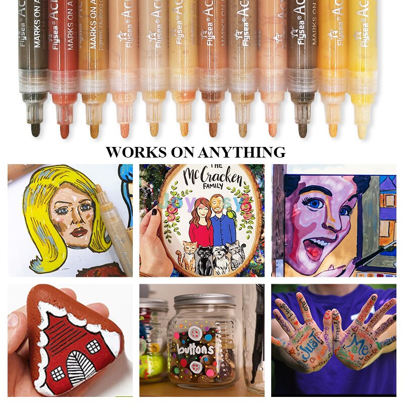 FLYSEA Acryl Farbe Marker Stifte, Haut Tonne Farben, 3mm Spitze, Prämie Wasserdicht dauerhaft Farbe Kunst Marker Kuli