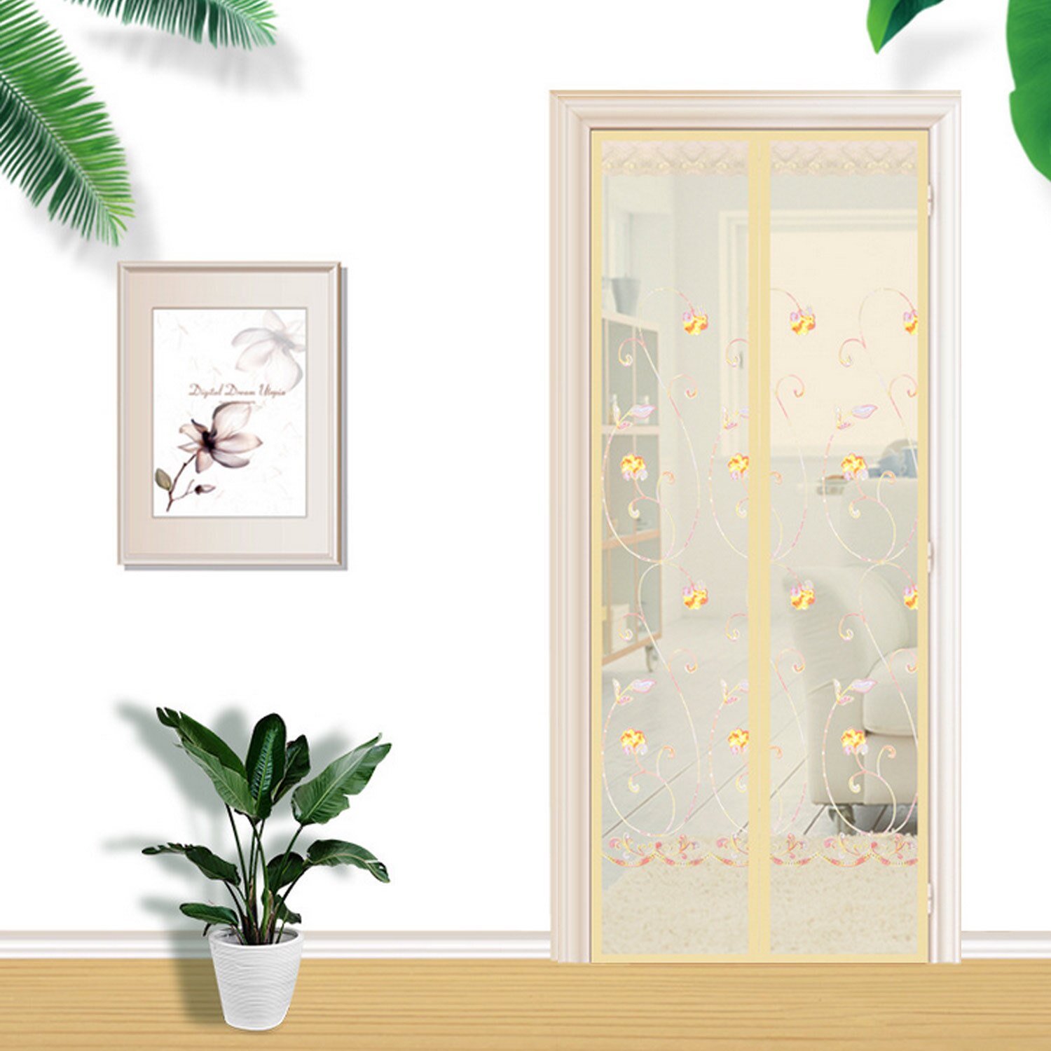 Cortina magnética de hilo suave para puerta, malla antiinsectos para habitaciones, cocina, 32x79 pulgadas, para verano