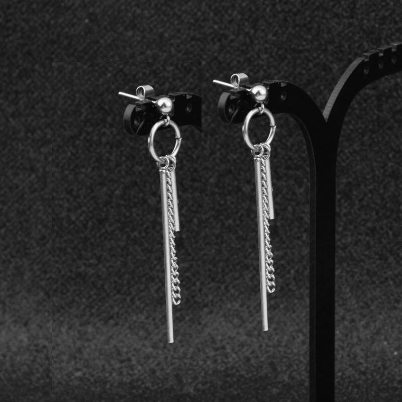 Wukaka-pendientes de acero inoxidable para hombre, aretes con cadena, sin piercing, Clip, Punk: EDH012006