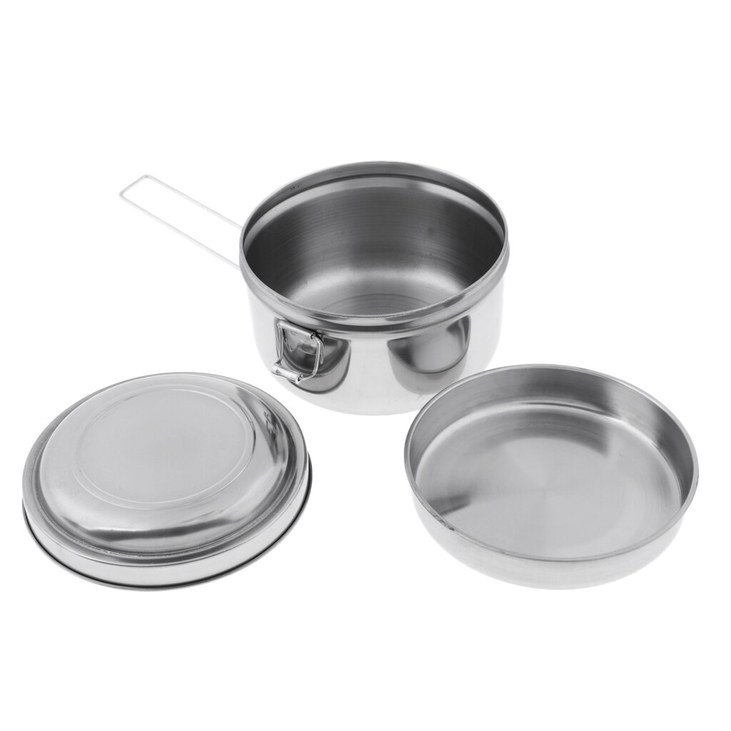 Rustfritt stål matboks dobbeltlags matbærer med sammenleggbart håndtak til utendørs sportsskole reise