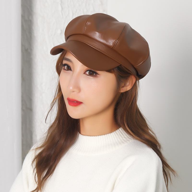 D&amp;T 2022 Octagonal Cap Beret Men Women Unisex Cotton Material Solid Artist Hat Sun Protection Warm: brown