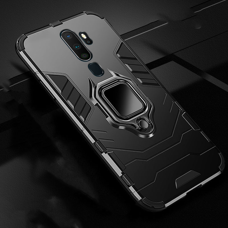 TeppKa Armor Shockproof Ring Houder Case Voor OPPO A9 A5 Case Hard PC Soft TPU Hybrid Back Beschermende cover: For OPPO A9 2020 / Black