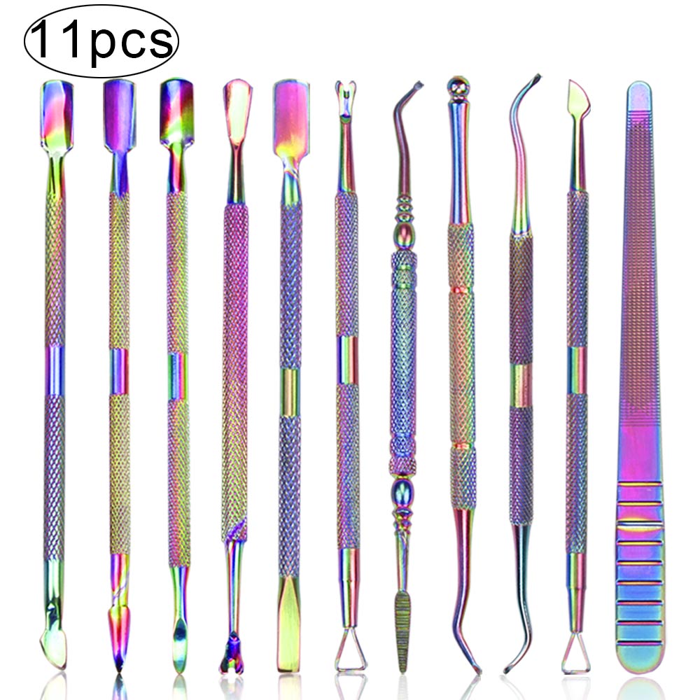 Cuticle Pusher Manicure Set Nail Cuticle Remover Professionele Metal Cuticle Cutters Hergroei Tweeters Dode Huid Schaar Gereedschap: 11pcs