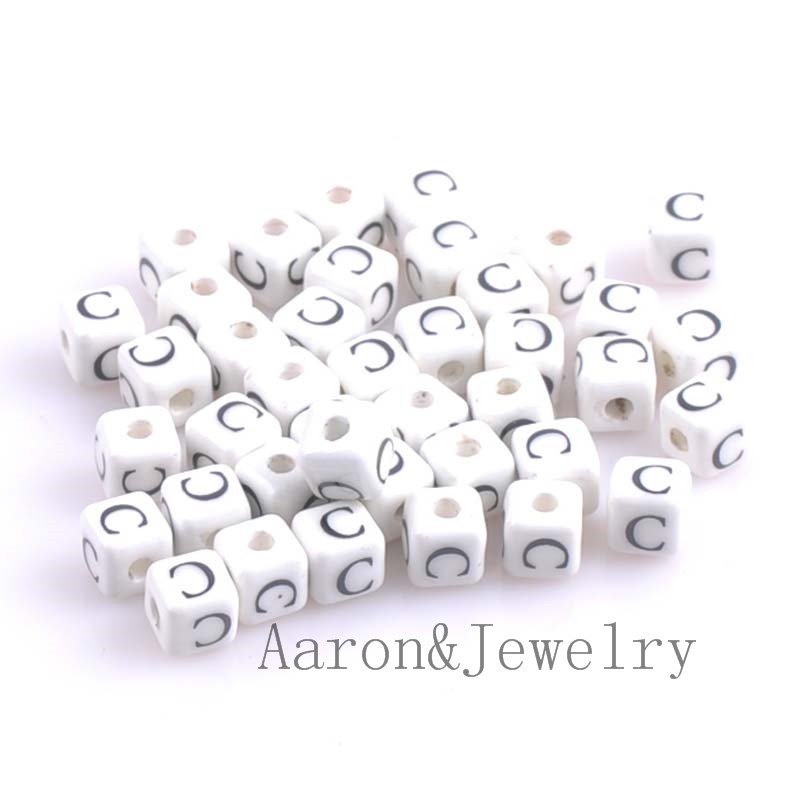 heißer Weiß A-Z Gemischte Buchstaben Alphabet Würfel Keramik Buchstaben Perlen passen Schmuck machen 8mm 10 stücke YKL0355X