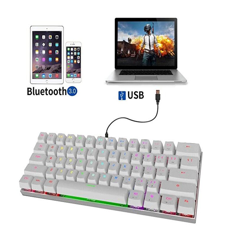MOTOSPEED CK62 USB Wired Bluetooth Wireless Dual Mode Mechanical RGB Backlit Gaming Keyboard , 61 Keys Portable Mini Keyboard