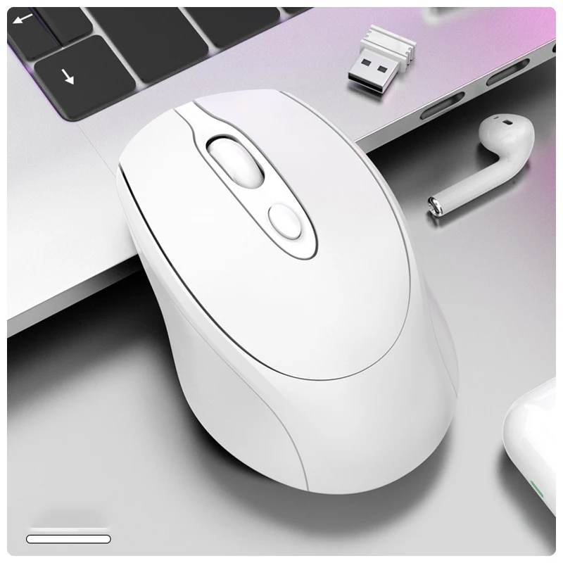 Ergonominen langaton hiiri 2.4g optista ladattavaa bluetooth-yhteensopivaa hiirtä kannettaville tietokoneille chromebookeille kannettaville tietokoneille pelihiiri: Valkoinen