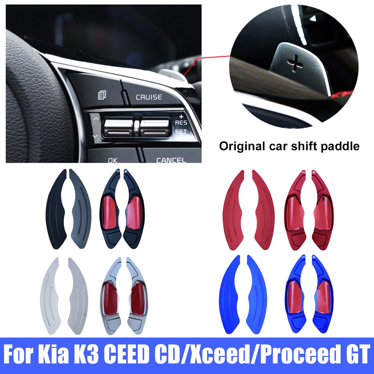 2PCS Aluminum Alloy Steering Wheel Shift Paddle Shifter Extension For Kia K3 CEED CD Xceed Proceed GT