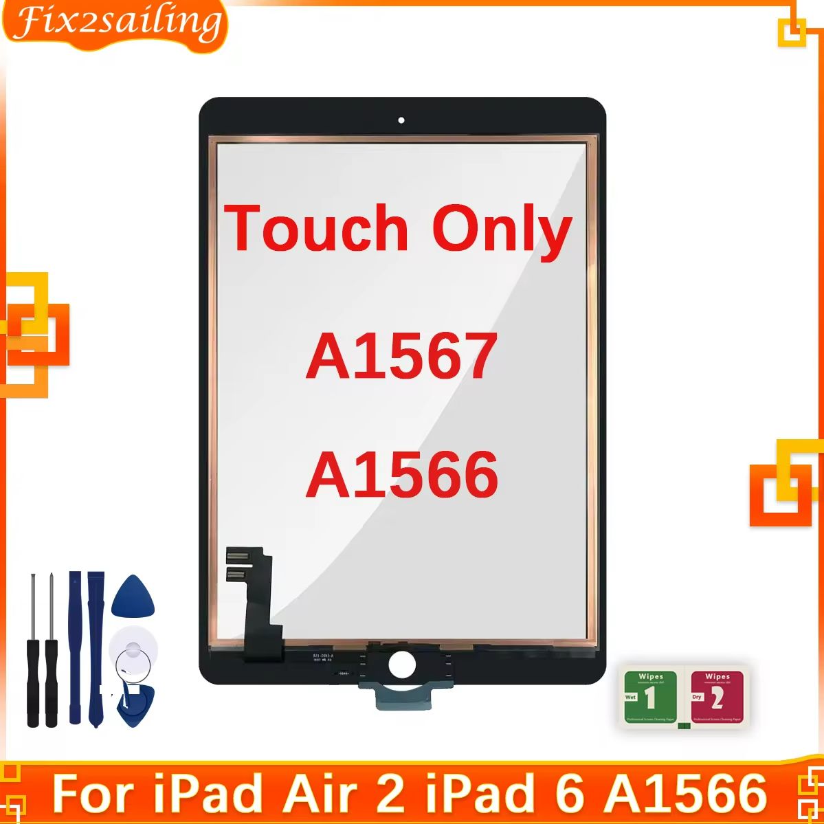 Cristal táctil frontal para iPad Apple iPad 6 Air 2 A1567 A1566 digitalizador de pantalla táctil para iPad 6 Air 2 piezas