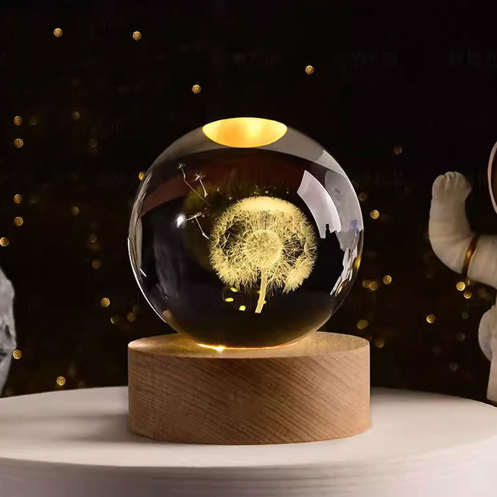 Aesthetic Moon Crystal Sphere Clear Glass Galaxy Globe Night Light Crystal Ball Lamp Desktop Decoration Home Ornament: light yellow