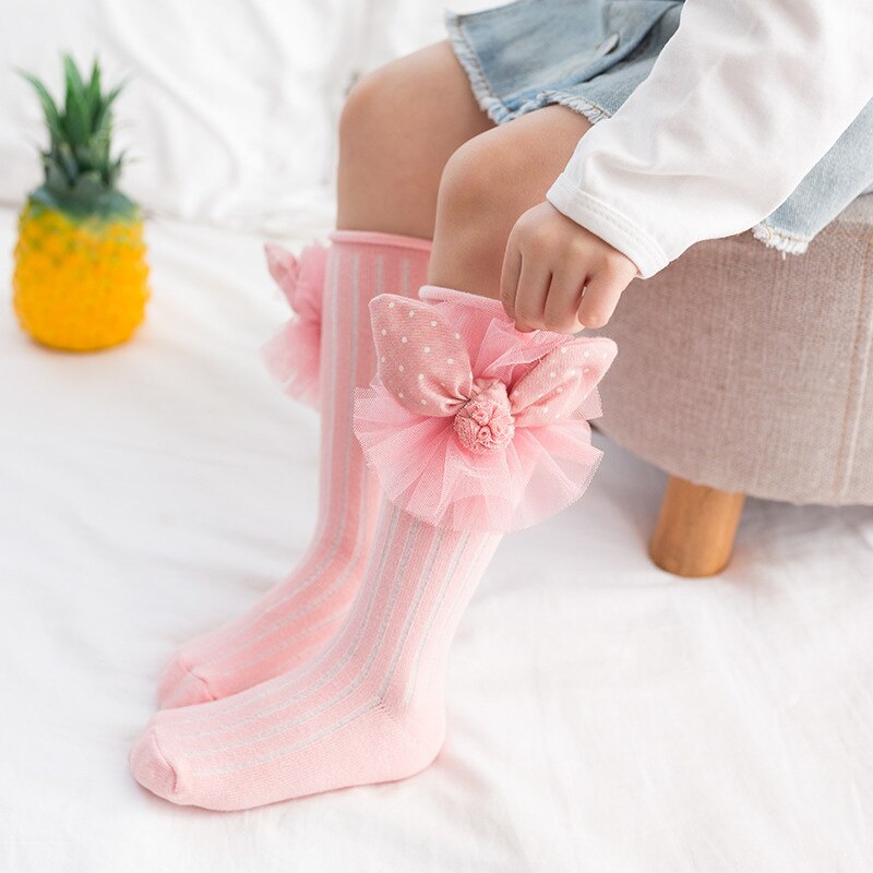 Sweet Big Bows Baby Socks Cute Flower Princess Baby Girls Knee High Socks Spring Autumn Toddler Kids Long Socks