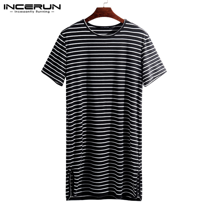 INCERUN Striped Loose Men Sleepwear Sleep Tops Short Sleeve O Neck Comfortable Leisure Homewear Shirt Men Blouse S-5XL