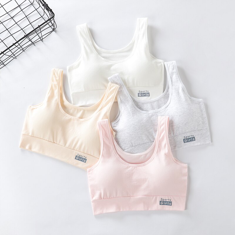 4 Pcs/Lot Girls Bras Cotton Adolescente Girl Underwear Children Training Bra Soft Chest Padded Tops Brassiere For Girls 8-16Y