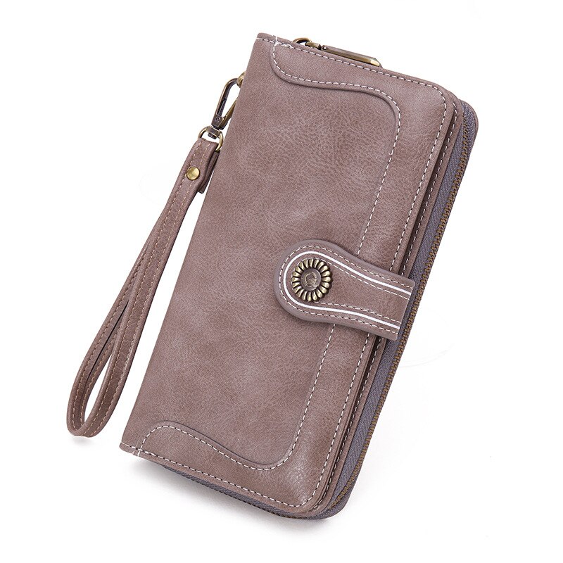 2022 Long Women Wallets Phone Holder Zipper Coin Pocket Female Wallet Clutch Vintage PU Leather Card Holder Women Purse: Gray