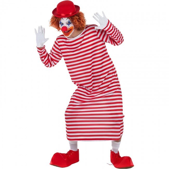 Clown Kostuum Gestreepte Wit En Rood Voor Man M/L