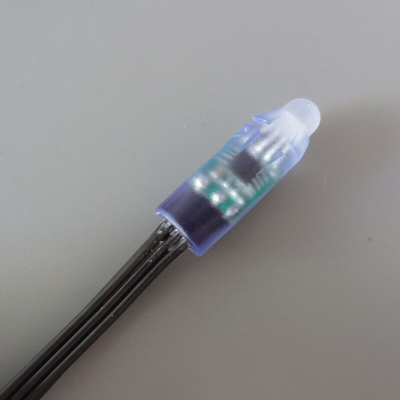 All BLACK wire(20AWG) addressable DC5V 12mm through hole WS2811 led smart pixel node,IP68 rated;50pcs per strand