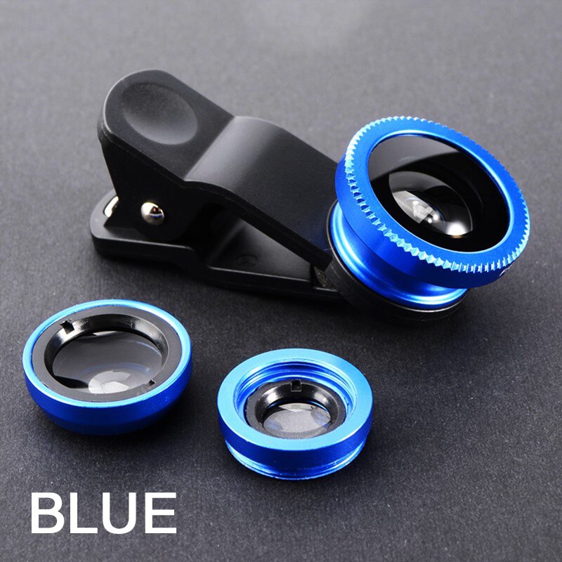 Fish Eye Lens Wide Angle Macro Fisheye Lenses 3 in 1 Camera Lens Kits With Clip Zoom Mobile Phone Lense For iPhone Xiaomi Huawei: Blue