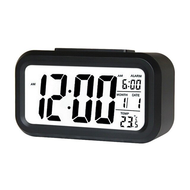 Batteri digital vekkerklokke for soverommet, 4.5 " lcd-skjerm ved sengen vekkerklokke med snooze, bakgrunnsbelysning, nattlys, dato og tempe: Svart