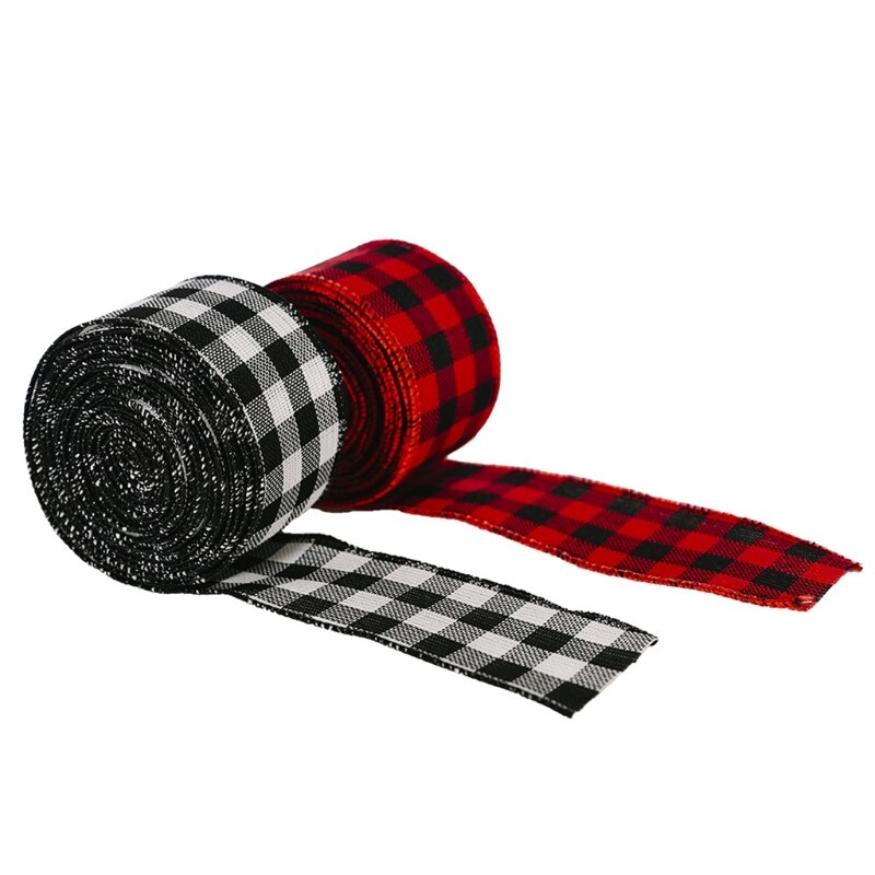 2 rollen traliewerklint met draadrand, geruit lint voor bruiloft, feest, kerstboom  b0kc