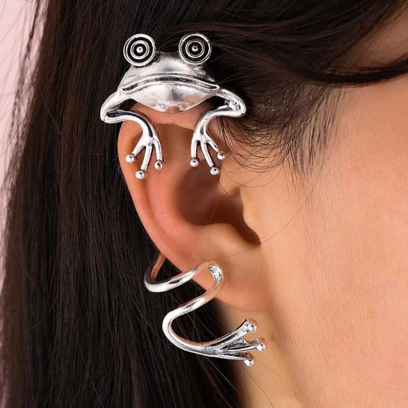 Jahrgang Frosch Ohrringe Silber Farbe Frosch Ohr Knochen Clip Ebene Ohr Clip Ohr Haken Persönliche Kreative Schmuck Neue heißer