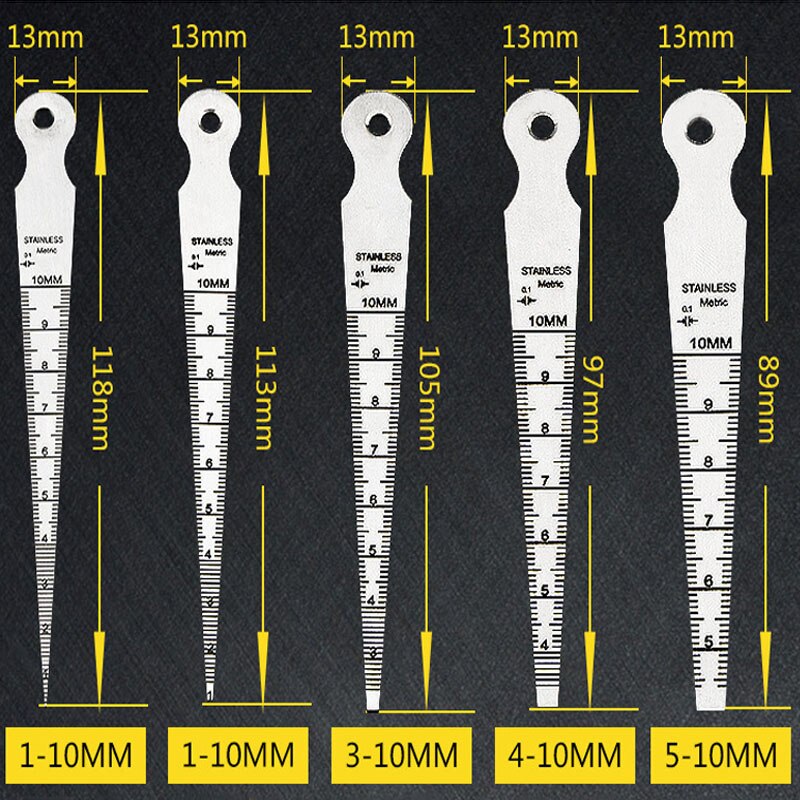 Gap Ruler Feeler Stainless Steel High-precision Tapered Ruler Aperture Gauge Hole Ruler Triangle Wedge 1-10mm