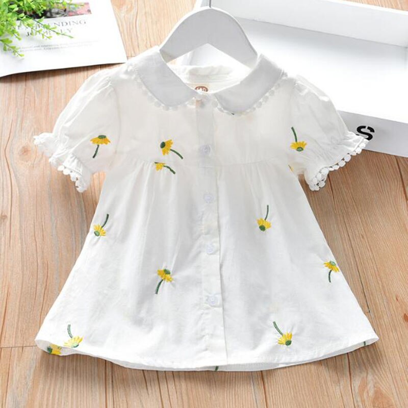 Camicia ricamata a maniche corte per bambina estiva per bambini camicia per bambina camicia per bambina camicia per bambini: A201 Yellow / 5T-120