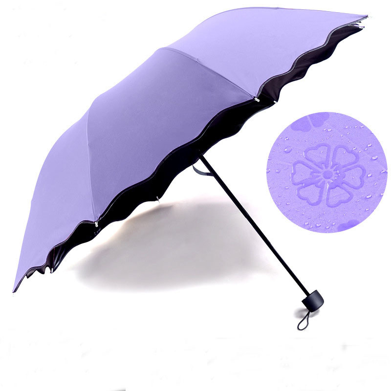 UV-proof Tri-folding Sun Umbrella Wind Resistant Umbrella Rain Women For Men Parasol Compact Large Travel Turn Into flower: Purple