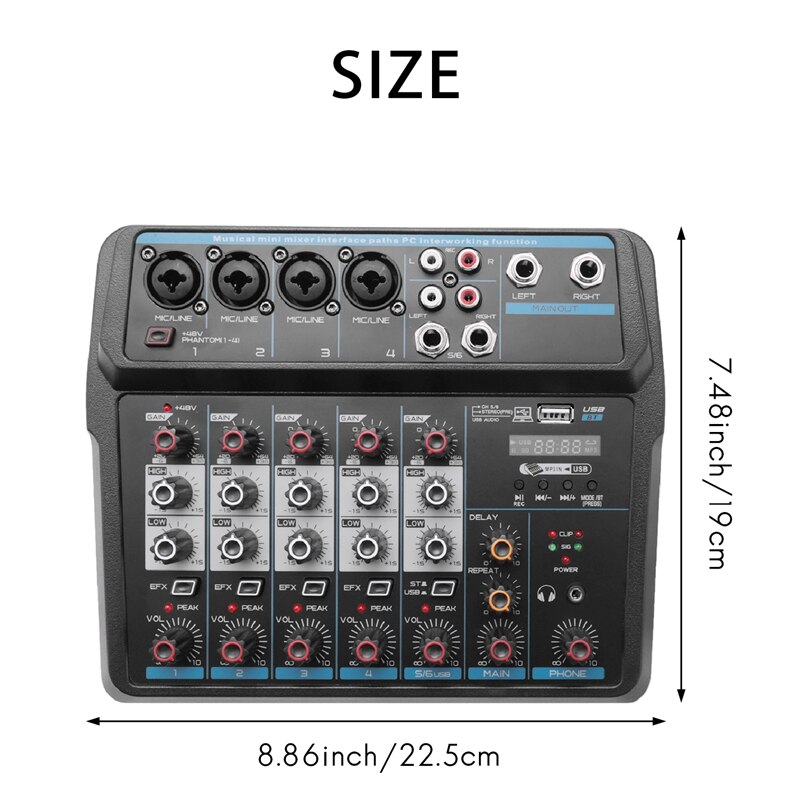 Mini Console portatile del DJ dell&#39;audio del miscelatore di M-6 con la scheda Audio, USB, potere fantasma 48V per la registrazione del PC che canta il partito di Webcast (spina degli stati uniti)