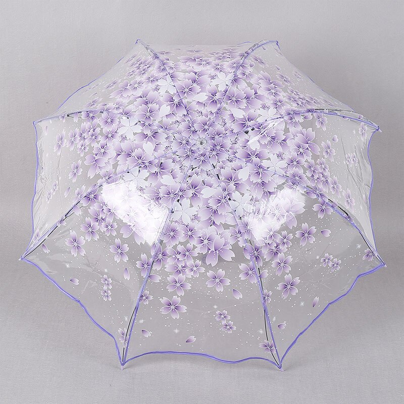Nyligt kvinder gennemsigtig klar regn parasol foldning romantisk sakura kirsebærblomst paraplyer  te889: Violet