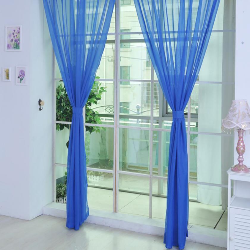 1 PCS Pure Color Tulle Door Window Curtain Drape Panel Sheer Scarf Valances window curtains for living room 8.15: L