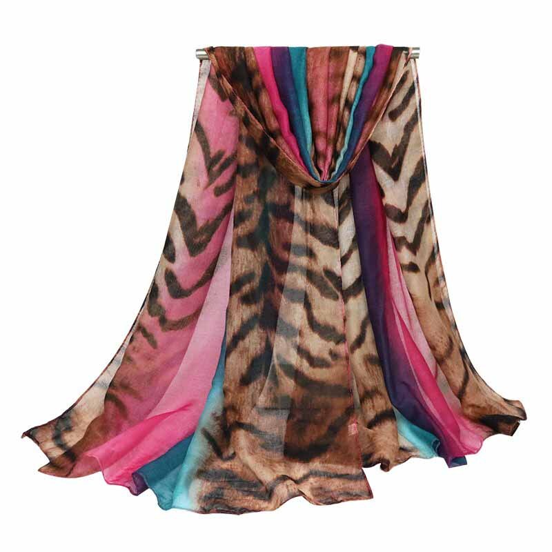 Spring fall voile kvinder tørklæde sjal rinbow tiger print tørklæde 180*90cm foulard femme modis bufanda mujer damer foulard soie