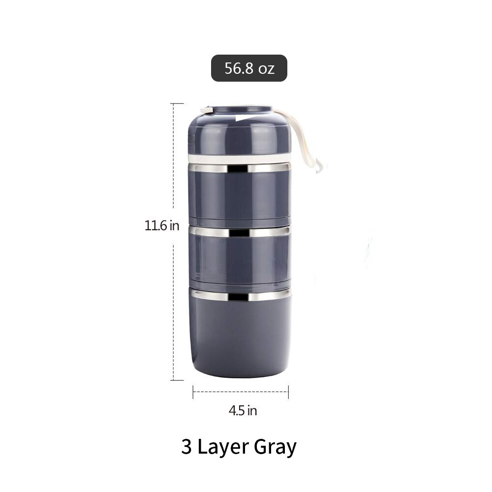 Three-Layer Leak-Proof Lunch Box Outdoor Bento Portable Food Storage Container Stainless Steel Flask Set For School Kids: gray 3 layer