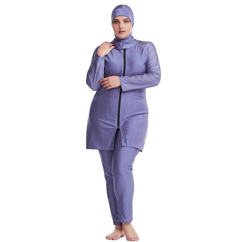 Peifu Moslim Badpak Super Losse Grote Size Plain Rits Zwaarlijvige Vrouwen Moslim Badpak XL-6XL: purple / 3XL