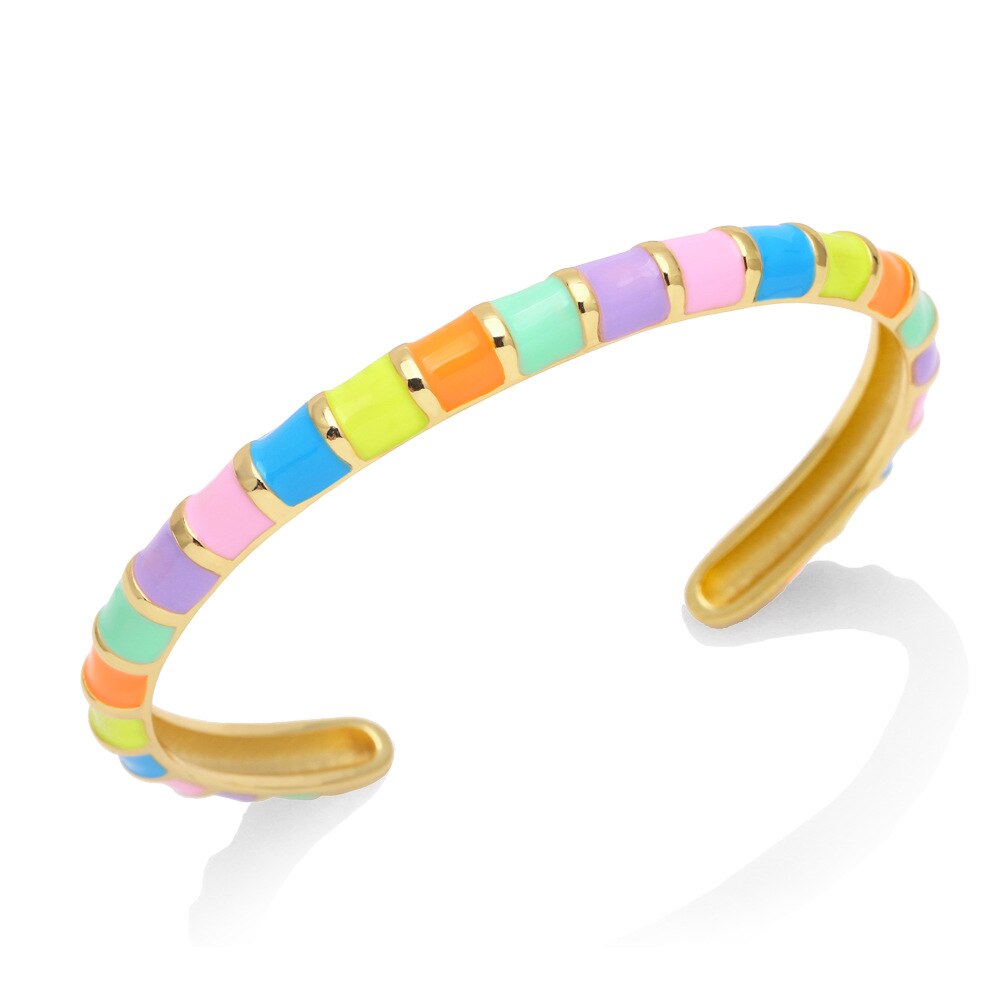 Y2K Mode Streep Emaille Manchet Armbanden Koperen Armband Armband 2022 Sieraden Voor Vrouwen Meisje Beach Party: Color