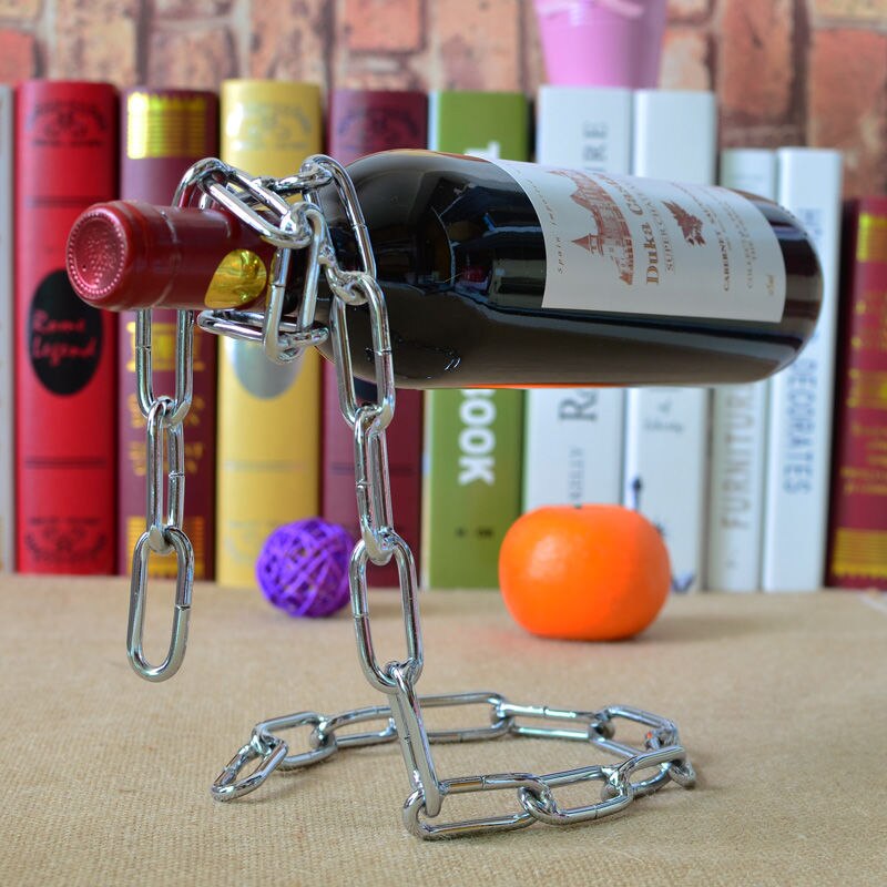 Magisk vinflaskeholder flydende i luften stål link kæde hjem opbevaring rack ophæng lasso reb vinflaske holder