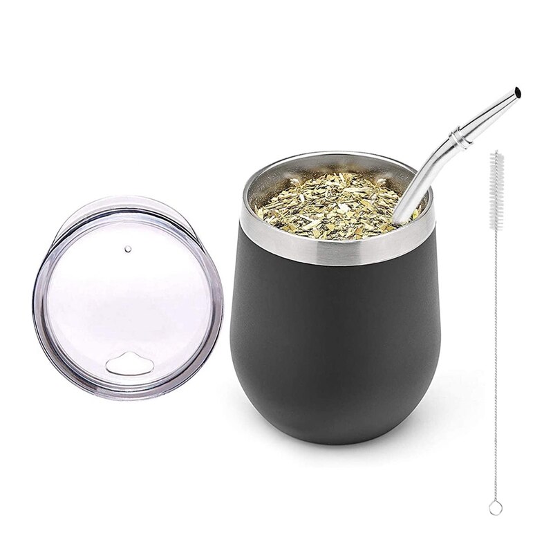 Double-Wall Stainless Yerba Gourd Mate Tea Set Water Mate Tea Cup with Lid Spoon Straw Bombilla Head Filter Brush
