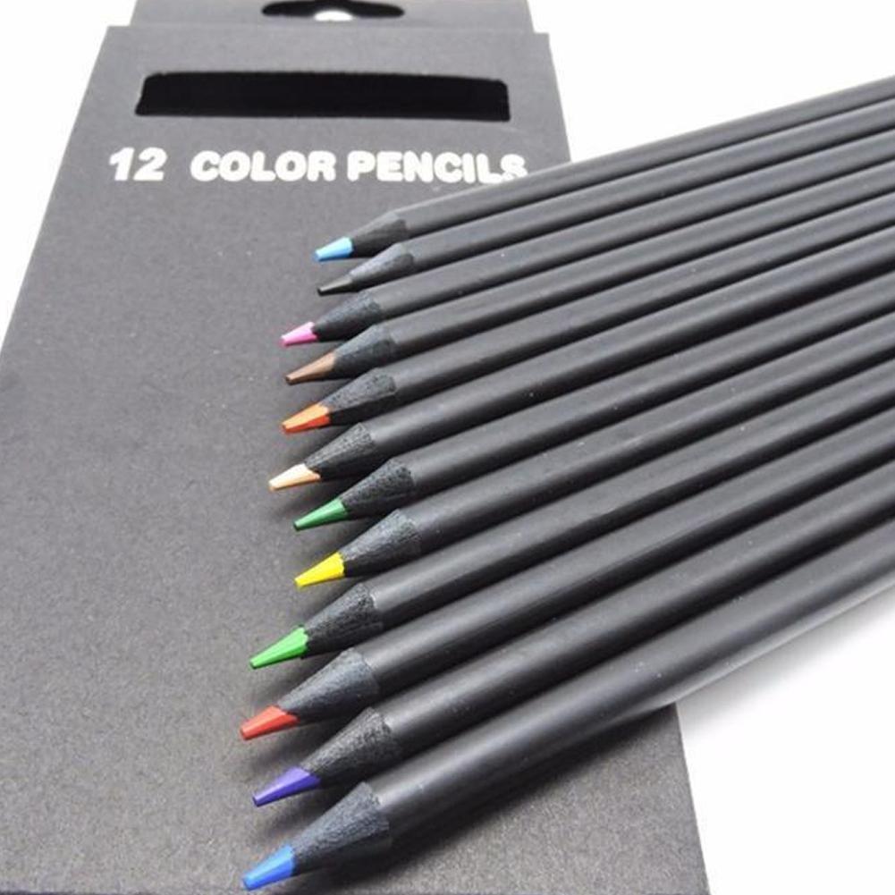 12 stk / sæt farveblyant farveblyanter blyanter skole kawaii sort forskellige 12 farver træ  x9 t 8